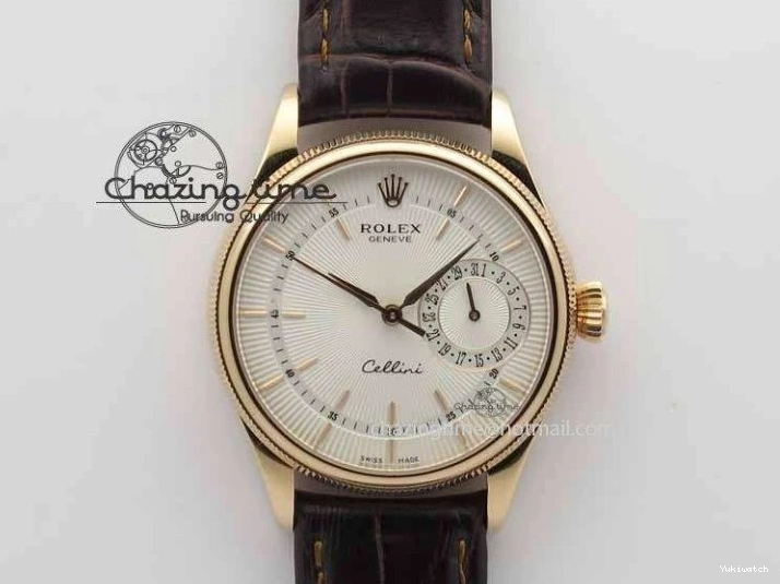 Brown On VF Date Best Cellini Dial A3165 White Strap RG Stick Markers Leather Edition 0104